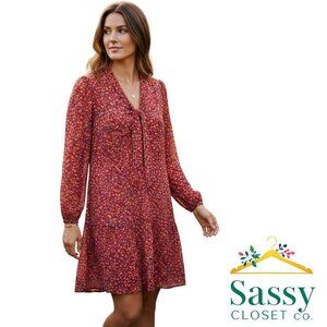 Boden Red Floral Dress Size 8R Side Zip Sheer Sleeves Fully Lined EUC